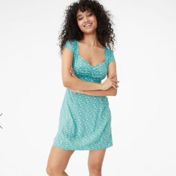 ✨Aeropostale Floral Sweetheart Neck Tie Back Teal Sz XL Dress✨ - Picture 2 of 11